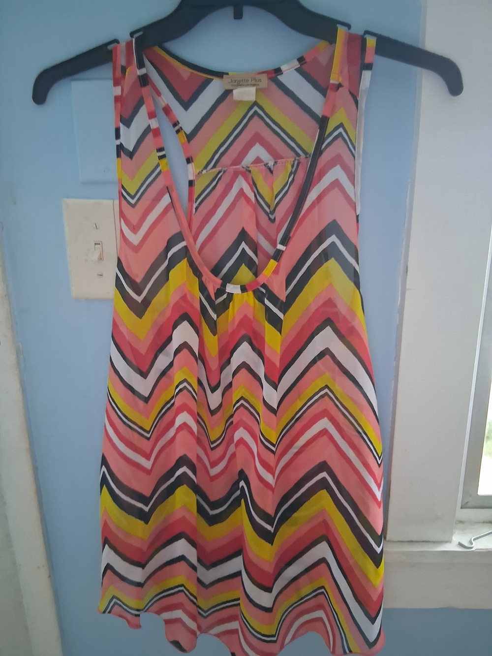 Janette Plus Multicolor Chevron Tank — Pink, Yellow, Black, White